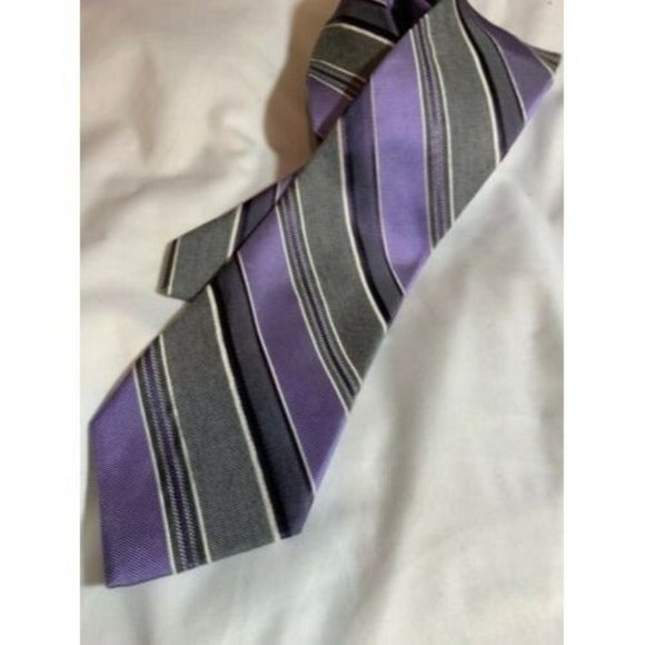 Calvin Klein Tie Silk Blend Purple Gray Lavender Diagonal Stripe 3 inch - Picture 2 of 3
